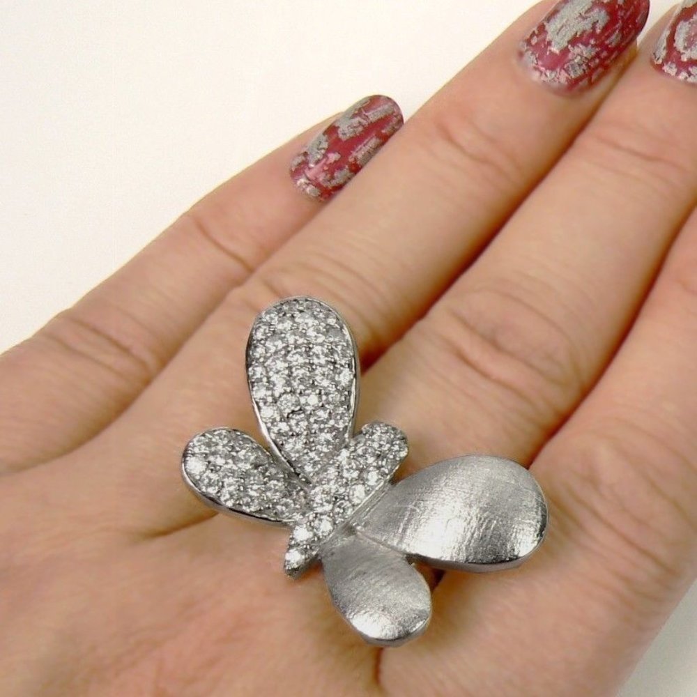 Sterling Silver BUTTERFLY with Stones Ring size 8